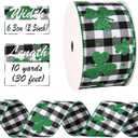 2 x St. Patrick's Day Shamrock Ribbons for Gifts Wrapping, Natural Burlap Wired Edge Ribbons (Black and White)