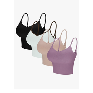 Eleplus 4 Pieces Comfy Cami Bra for Women Crop Top Yoga Bralette Longline Padded Lounge Bra Pack of 4, Size L