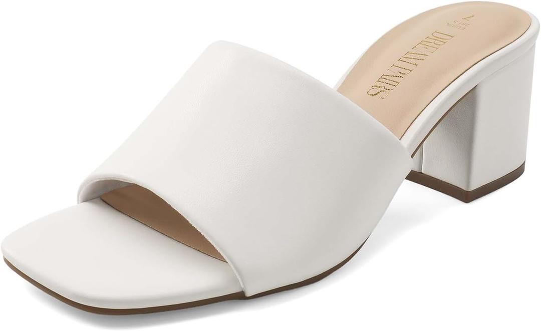 DREAM PAIRS Women's Square Open Toe Heels Sandals Low Block Chunky Heeled Sandals Slide Sandals Slip on Comfortable Casual Pumps Shoes (8.5)