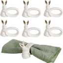 Ceramic Bunny Napkin Rings Set of 6, White Easter Rabbit Napkin Holder Ring with Gold Ear for Easter Day, Spring, Wedding, Party, Family Gathering, Dinner Table Decoration
