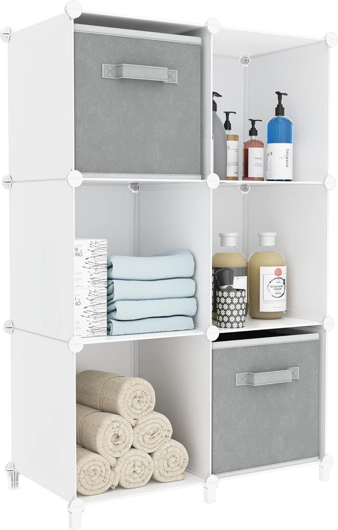 Stackable Closet Organizers and Storage 6 Cube Storage Organizer Closet Organizer for Bathroom Closet Storage for Wardrobe (38x38x12'', White)
