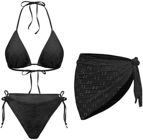 Women 3 Piece Swimsuits - Sexy Triangle Bikini Sets with Cover Up Halter String Tie Side Bathing Suits ,M