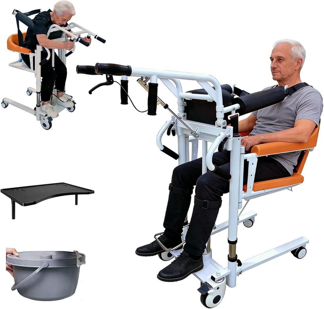 Patient Lift Transfer Chair for Home, Hydraulic Patient Lift Chair with Adjustable Height & 180 Open Design - Home Care Mobility Transfer Chair for Elderly Adults, 330 lb Capacity
