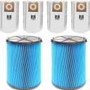 VF5000 Filter for Ridgid Shop Vac 5-20 Gallon Wet Dry Vacuums, 3-Layer High-efficiency Fine Dust Filter Fits WD1450 WD0970 WD1270 WD09700 WD06700 WD1680 (2 Pack VF5000 Filters + 4 Pack VF3502 Bags)