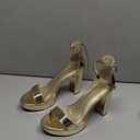 Ankis Chunky Platform Heels - 4 Inch Block Heeled Sandals for Women - Comfortable Open Toe Strappy Heels - Black, Nude, White, Silver, Gold - Summer Dress Shoes, Size: 10