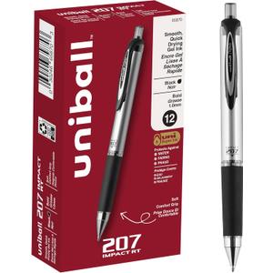 uniball 207 Impact Retractable Gel Pens, Bold Point (1.0mm), Black, 12 Pack