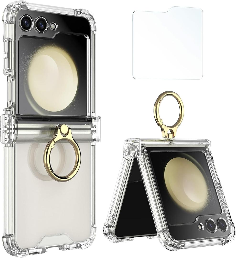 Simpeak Case Compatible with Samsung Galaxy Z Flip 5 5G, Soft Silicone Protective Cover Cases with Metal Ring Replacement for Galaxy Z Flip 5 for Women Men, Anti-Scratch,Shockproof, Translucent (Clear)