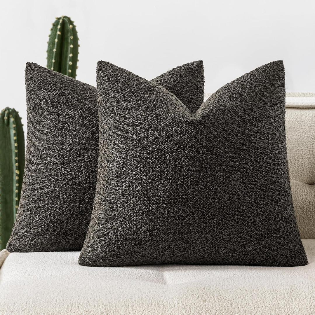 Pack of 2 20x20 Inch Decorative Boucle Throw Pillow Covers Textured Square Pillowcaes Accent Solid Cozy Soft Cushion Covers Home Decor for Sofa Couch Living Room Home Decor,Charcoal