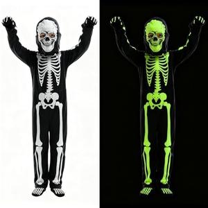 DERJLY Kids Glow Skeleton Costume: Boys Girls Glowing Skeletons Clothing 4 Set for Holloween Cosplay Party, Size Medium