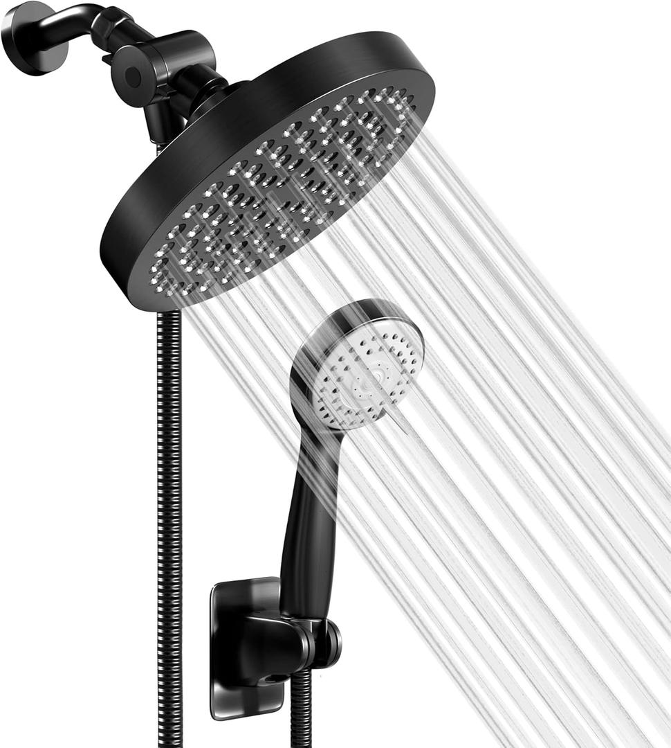 Shower Head With Handheld Combo, 6 Inch High Pressure Rainfall Showerhead With Hand Held 70 Inch Hose for Bath - Adjustable Swivel Shower Head Spray Anti-leak Nozzles - Universal Fit (2.5 GPM, Brush Nickel)
