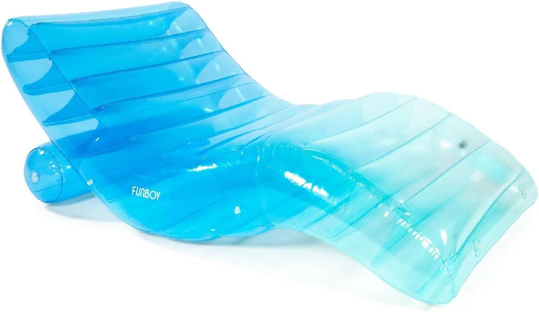 FUNBOY Giant Inflatable Luxury Tri-Color Blue Chaise Lounger, Chair Pool Float for Adults, Transparent Blue Material, Perfect for a Summer Pool Party (70 inches x 45")