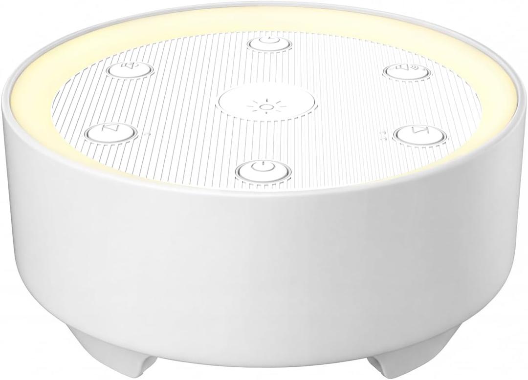 Kipcush White Noise Machine - 21 Soothing Non-Looping Sounds, Dimmable Night Light, & Blind-Touch Buttons | USB-Powered Portable Sleep Therapy for Babies, Adults, Office & Travel - White (Standard)
