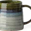 Ceramic Coffee Mugs, 16oz, Large Capacity, Wide Bottom, Transmutation Glaze Craft, Handmade Pottery Mug, Tea Cups with Handle for Office/Home, Dishwasher and Microwave Safe (Light Green)