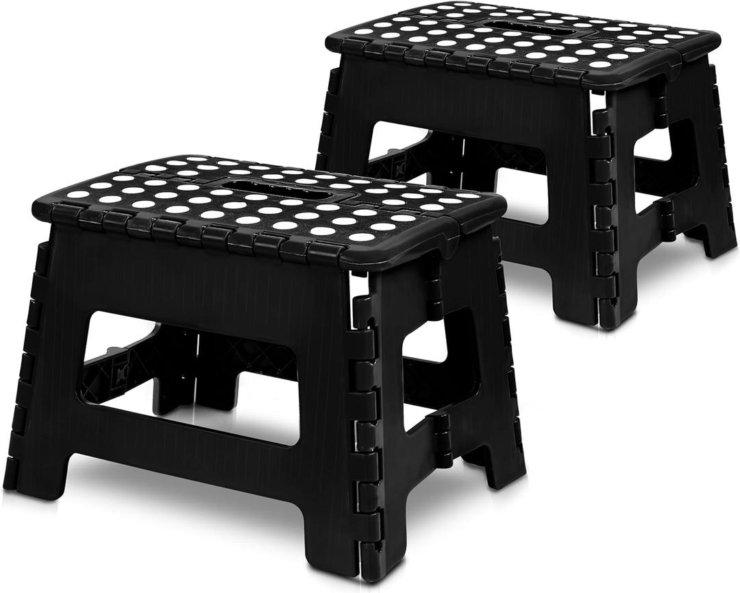 Utopia Home Folding Step Stool - (Pack of 2) Foot Stool with 9 Inch Height - Holds Up to 300 lbs - Lightweight Plastic Foldable Step Stool for Kitchen, Bathroom & Living Room (Black)