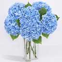 Yastouay 6 Pcs Real Touch Hydrangea Artificial Flowers, 21" Light Blue Full Faux Hydrangea Flowers Latex Fake Flowers for Home Decor Party Floral Arrangements Wedding Bouquets Centerpieces Outdoor Decor
