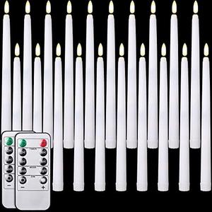 Tuanse 20 Pack White Flameless Taper Candles Flickering Bulk Long LED Advent Candlesticks Battery Operated with Remote and Timer 3D Realistic Wick Lights for Wedding Valentines Window Decor(10.83")