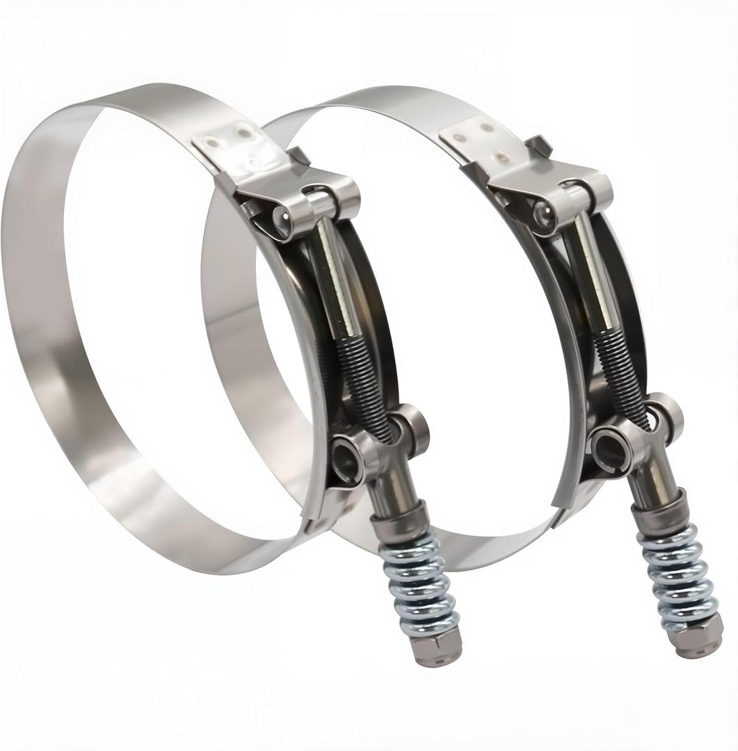 5.5" Heavy Duty T Bolt Hose Clamp Stainless Steel - Spring Loaded 146-154mm for 5.5" I.D. Hose with 3mm - 6mm Wall Thickness, Auto-adjusting maintain Constant Clamping Force (146-154mm, 2 Pack)