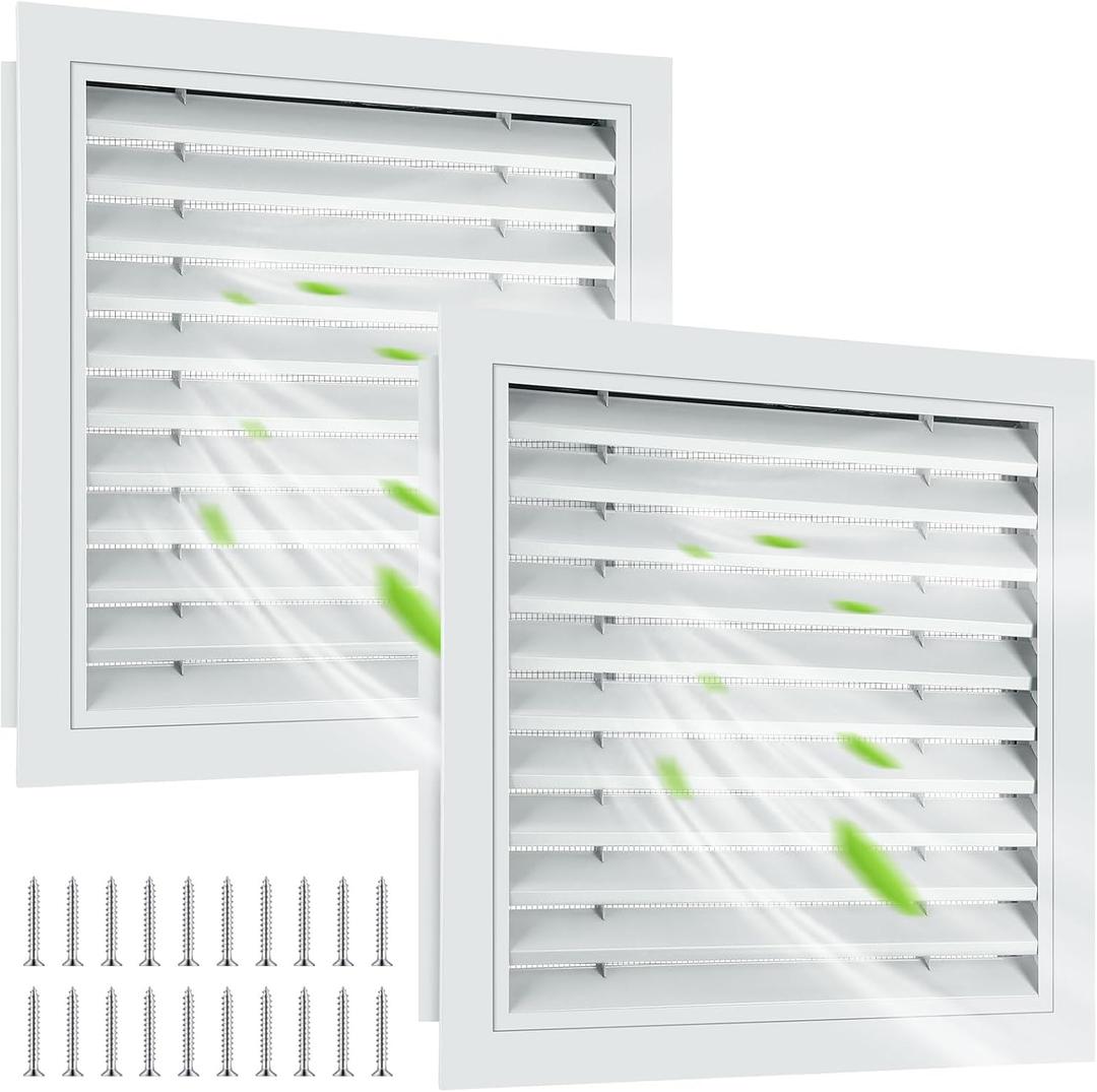 Gisafai 2 Pcs 18" x 18" Gable Vent Aluminum Alloy Wall Vents Shed Attic Vent with Screen Return Air Grill with Screws, for Ventilation Exterior Doors Wall House (White)
