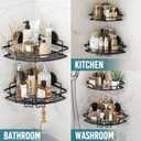 TAILI Powerful Suction Cup Corner Shower Caddy 2 Pack, Stainless Steel Rustproof Shower Shelf with Hook, Drill-free Wall Mounted Basket, Large Capacity Removable Suction Cup Bathroom Organizer, Black