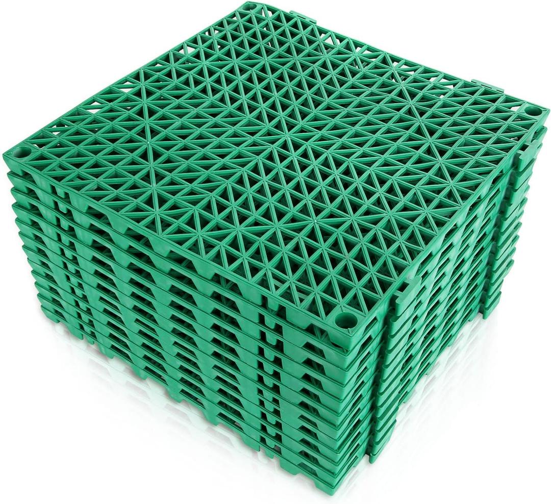12 Pack 12'' x 12'' Interlocking Rubber Outdoor Flooring Tiles Non-Slip Shower Mat Pool Mats for Floor, Drain, Deck, Pool, Patio, Balcony, Kitchen, Yard (Green)