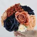 Wedding Bridesmaid Bouquets Set of 4, Artificial Silk Flowers Arrangement for Ceremony Marriage Proposal Party Anniversary Decorations - Burnt Orange & Navy Blue
