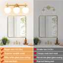 3-Light Bathroom Light Fixtures, Brushed Gold Vanity Lights for Bathroom with Milky White Glass Ball Shade, 19.3 inch Bathroom Lighting Fixtures Over Mirror, Wall Sconce for Bedroom(Bulb Not Included)