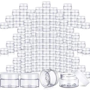 SATINIOR 100 Pcs Plastic Jars with Lids Small Containers Lids Wide Mouth Small Plastic Containers for Lotion Cream Rhinestones Body Butters Travel Storage (2 oz,White)
