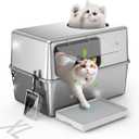 Stainless Steel Litter Box with Lid, Enclosed Metal with High Sides, Large Cat Litter Box, Dog-Proof, Odor Control, Easy to Clean,Durable with Round Edge (Offset Opening)