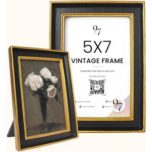 97 Decor Black and Gold Vintage Picture Frames 5x7 - Hand-crafted Decorative Antique Frames 5x7 For Tabletop Or Wall Mount, Vintage Wall Decor