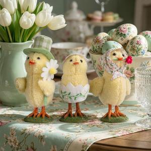 3PCS Easter Chick Decor - Cute Family Chicks Plush with Resin Claw Round Base, Chicken Figurines Decoration for Home Kitchen Office Farmhouse Spring Table Desktop Ornament Gift Set