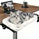 Cat Desk Bed - One-Click Folding,Heavy Duty Cat Hammock Perch for Desk Holds up to 40 lbs, Soft Faux Rabbit Fur Material, Suitable for Various Desktops-Removable & Washable,21"x17", Gray