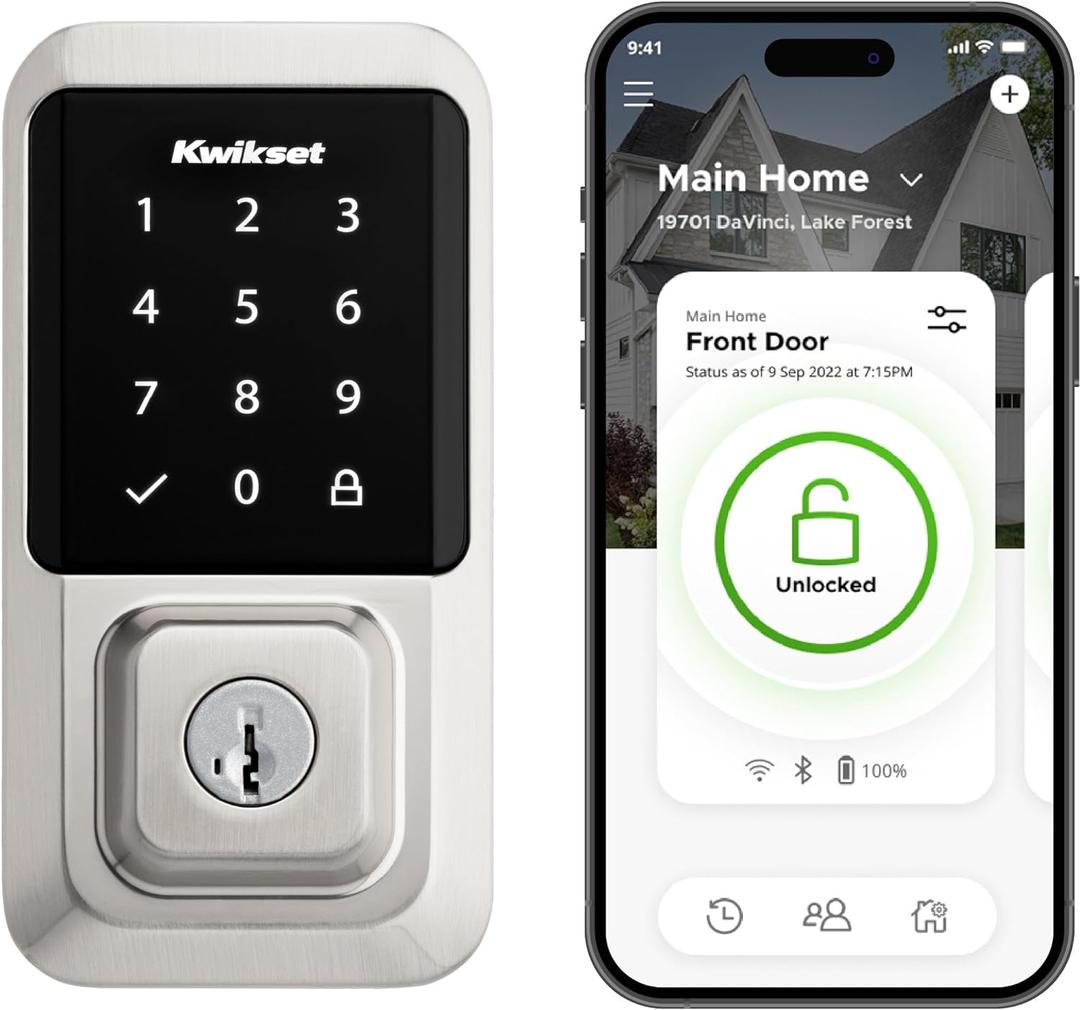 Kwikset Halo Wi-Fi Smart Lock, Keyless Entry Door Deadbolt, Geofence Auto-Unlock, Grade AAA Certified, No Hub Easy Install, Satin Nickel, Touchscreen