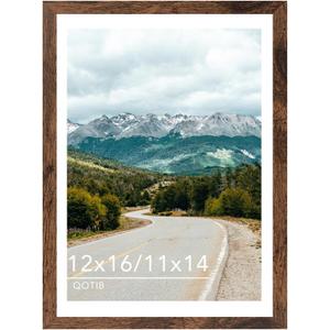 Wood 12x16 Picture Frame with 11x14 Mat Deep Brown, Display 11x14 with Mat or 12x16 Without Mat, Wood 12 by 16 Photo Frame, 12 x 16 Frame for Wall Hanging Display, Deep Brown