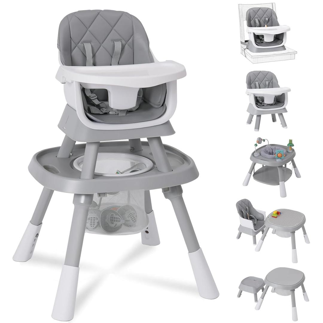 Babyliebe 15-in-1 Baby High Chair, Convertible Highchair for Babies and Toddlers with Activity Center, Booster Seat, Building Block Table, Toddler Chair with Safety Harness, Removable Tray (Gray)