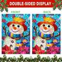 Stained Glass Snowman Christmas House Flag 28x40 Inch Double Sided for Outside, Large Burlap Winter Yard Flag Seasonal Outdoor Farmhouse Decoration