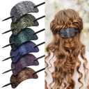 Noverlife 6PCS Leather Hair Barrettes with Stick, Square Shape Hair Accessories Set - Ponytail Holders, Clips with Wood Slide Stick for Women Girls