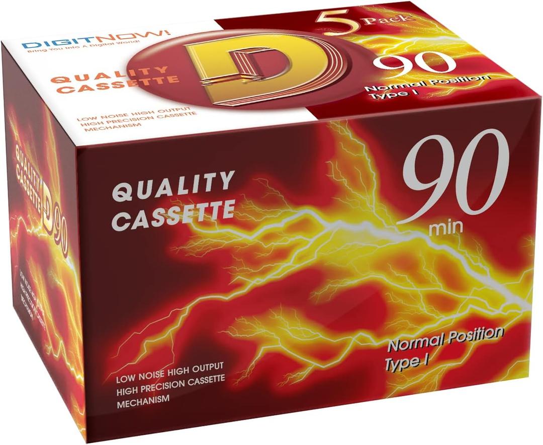 Blank Audio Cassette Tape - 90 Minutes Recording Time - Low Noise and High Output - Dictation, MP3 Recording to Blank Tape - Pack of 5