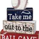 4 Pcs Baseball Decorations Rustic Baseball Wooden Signs Blocks Baseball Room Decor Baseball Tabletop Centerpieces Baseball Decor for Home Bedroom Shelf Locker Room Tiered Tray Party Decor
