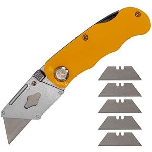 TWOMEM Lightweight Folding Utility Knife Quick Change Blade Box Cutter for Cartons, Cardboard and Boxes Lock-back Mechanism with 5 Extra Blades