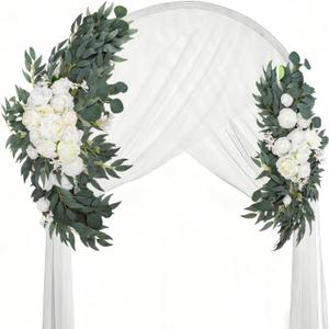 2 Pack Artificial Wedding Arch Flowers, 28/20 Floral Swag Arrangement Set, Wedding Welcome Signs Floral Decorations Kit for Ceremony Reception, Backdrop Table Decor, Drap Not Included (White, Green)