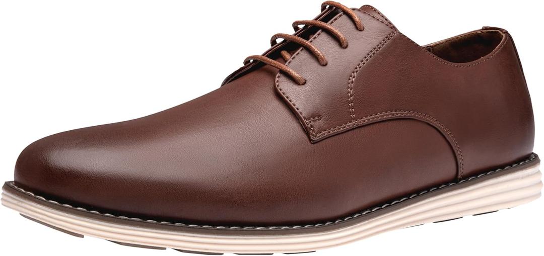 Vostey Mens Casual Dress Shoes Wingtip Plain Business Dress Shoes for Men (10, Plain Dark Brown)