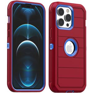AICase for iPhone 12/iPhone 12 Pro Case,Heavy Duty Drop Protection Full Body Rugged Shockproof Military Protective Tough Durable Cover for iPhone 12/iPhone 12 Pro 6.1"_2 (Hot Red/Blue)