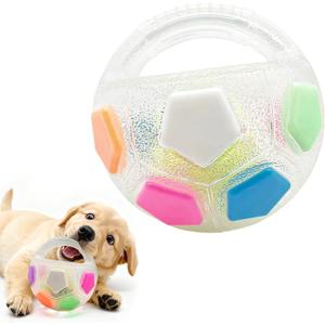 Squeaky Dog Toys for Aggressive Chewers, Calming Ball with Handle, Interactive Football Shape Dogs Toy, Squeaky, Suitable, Interactive Pet Toy, for Water Play, Training, Outdoor Games (White)