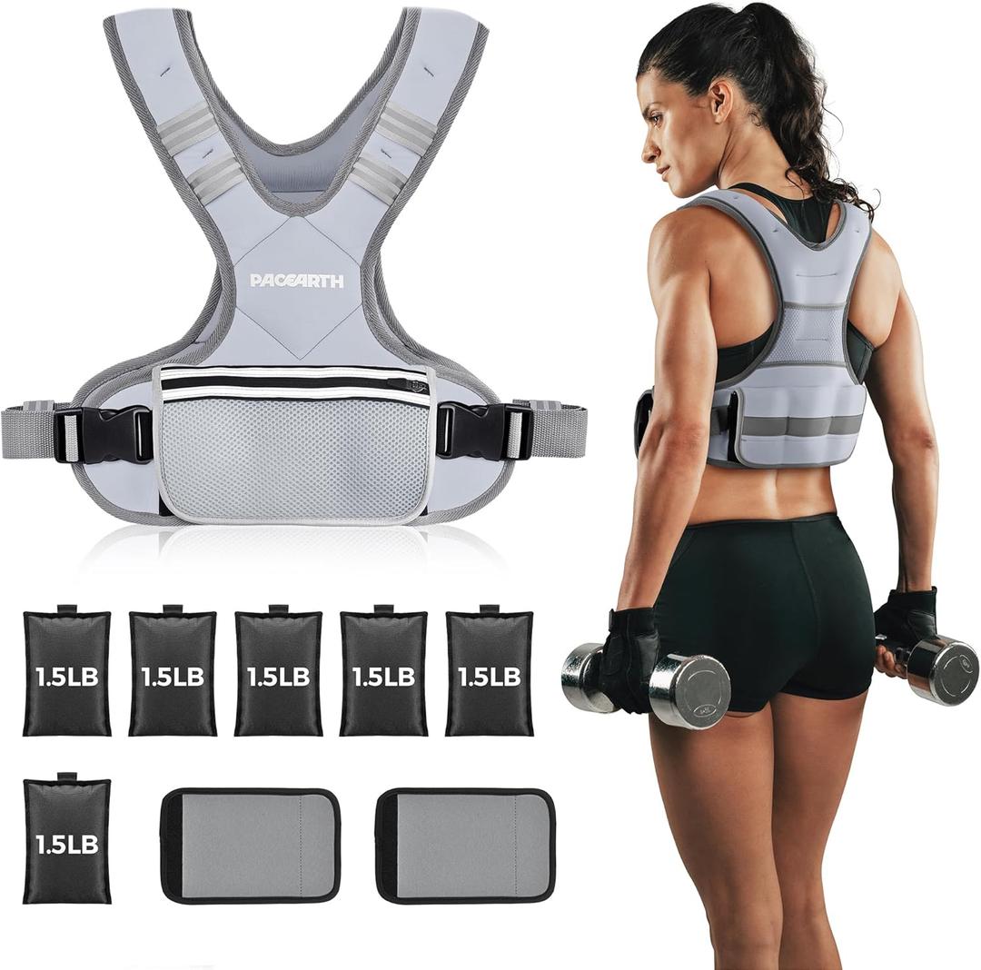 PACEARTH Adjustable Weight Vest 4-10lbs / 11-20lbs / 20-32lbs X-Shape Weighted Vest for Women and Men, Home Workout Ironsand Vest with Zipper Pouch and 6 Weight Packs, Pink, Gray, Black