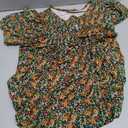 CRAZY GRID Women's Dressy Casual Top Puff Sleeve Summer Shirt Loose Trendy Pleated Blouse, Size Large 