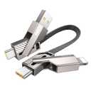 SHEZI [Upgraded 2.0] 4-in-1 Short USB C Cable 60W 0.6FT Fast Charging [480Mbps Data Sync] Flat Nylon Braided Charger Cord Combo, USB A/C to C/L Multi Charge Cable for iPhone/iPad & Most Devices, Grey