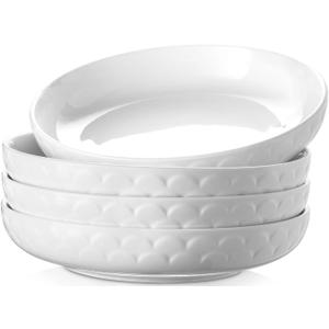 DOWAN Pasta Bowls Set of 4 for Large Portions, 54 oz Textured Motif Large Salad Serving Bowls, Ceramic Plates, White Soup Bowl for Kitchen Meal Prep, Shallow Dishes Dinner Bowl Microwave Dinnerware (10'')