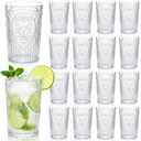 Acellegic Plastic Vintage Drinking Glasses - 16 oz Stemless Ribbed Highball Glasses Bulk Embossed Reusable Cups for Water Beer Cocktails Juice Wedding Bridal Shower Birthday Event Party(Clear,24 Pcs)