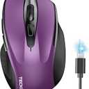 TECKNET Wireless Mouse (BT5.0/3.0 & 2.4G) Rechargeable 4800 DPI Silent USB A & Bluetooth Mouse 6 Buttons, Wide Compatibility - Purple