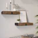 Floating Shelf with Drawer Set of 2, Floating Nightstand for Bedroom - 16 Wall Shelf, Floating Shelf with Storage Bathroom Kitchen Floating Bedside Table (Rustic Brown)